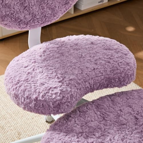 Image of Ergonomic Cross Legged Office Chair with Wheels, ADHD Chair for Adults, Meditation Chair, Yoga Office Chair, Comfortable Back Support, Height Adjustable,Small Spaces,Faux Fur-Violet