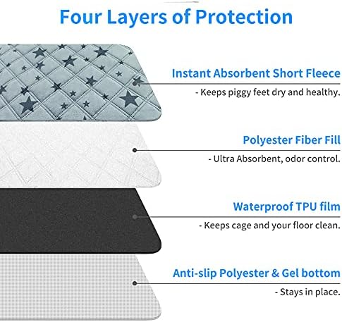 RIOUSSI Guinea Pig Cage Liners, Absorbent Washable Reusable Guinea Pig Fleece Bedding for Midwest and C&C Cages with Leakproof Bottom. Star Print, 17x23 Inch, 2 Pack - 1