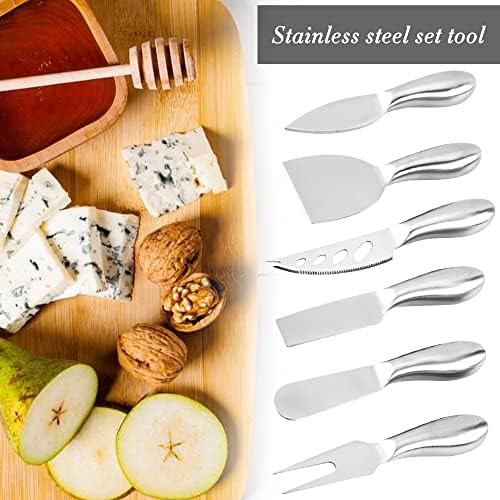 IWILCS 6 Piece Cheese Knife Set, Non-Stick Coated Cheese Knife Set, Stainless Steel Cheese Knives, Cheese Fork, Cheese Slicer, Gifts for Cheese Lovers, Christmas, Anniversary, Party