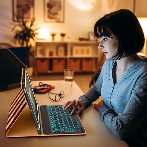 Image of DTTO for iPad 9th /8th /7th Generation 10.2 inch Case 2021 /2020 /2019 with Keyboard, 7 Colors Backlit Wireless Detachable Keyboard Premium Leather Folio Cover with Pencil Holder & Pocket, US Flag