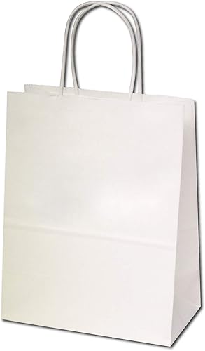 Miniatura 2 de Paquete Flexicore de 7.9 x 4.7 x 9.8in, 100 bolsas de papel kraft blanco, para compras, mecánicos, fiestas, bolsas de regalo, (1, liso)