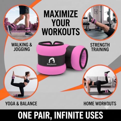 Image of Bodylastics Ankle & Wrist Weights Pair for Legs & Arms, Neoprene Adjustable Strap for Men & Women, Soft & Durable for Fitness, Walking, Jogging, Aerobics, Gym & Strength Training