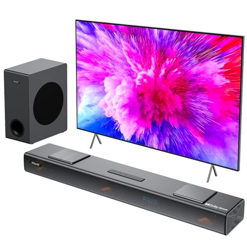Hiwill Dolby Atmos 3.1.2CH Sound Bars for TV, Surround Sound System, 2 Up-firing & 2 Side-firing Home Theater Speaker, Deep Bass, 400W Peak Power, Soundbar with Subwoofer, eARC/ARC/OPT/BT, Nimbus A312
