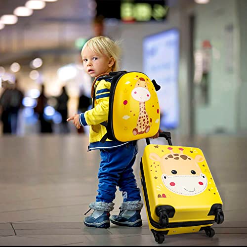 Emissary Kids Luggage With Wheels For Girls - 18” Giraffe Kids Suitcase With 14” Backpack - Kids Suitcases For Girls - Hard-Sided Rolling Kids Suitcase - Kids Carry On Luggage With Wheels #TOP5