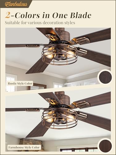 Image of Fanbulous 42 Inch Farmhouse Caged Ceiling Fan with Light & Remote, 2 Pack