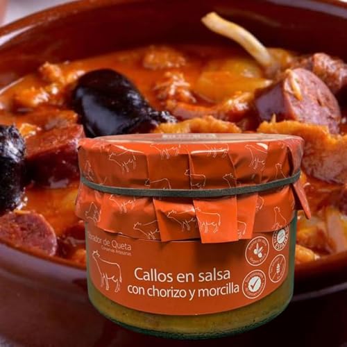 Konserviert. Kutteln in Sauce mit Chorizo ​​​​und Blutwurst 560 gr (8 Stück). Kutteln nach Madrider Art. Familiäres, hausgemachtes und handwerkliches Rezept. Gourmet-Konfitüren. 100% in Spanien.