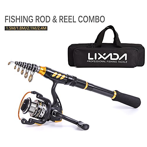 Lixada 2PCS Telescopic Fishing Rod and Reel Combo - Full Kit Spinning Fishing Reel Gear with 100M Line, Lures, Hooks, Jig Head and Carrier Bag Case - Image 2