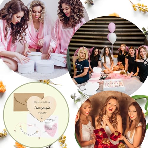 Scinzene Trauzeugin Geschenk - Trauzeugin Fragen Karte Holz*1 Armband *1 Umschlag*1Herzförmiges Holzschild*1, Geschenk für Freundin Frau