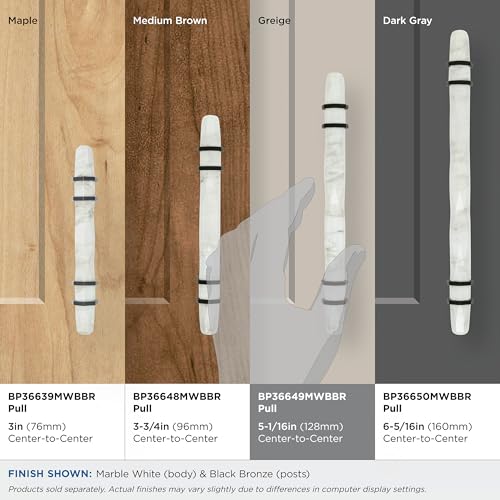 Image of Amerock | Cabinet Pull | Marble White /Black Bronze | 5-1 /16 inch (128 mm) Center to Center | Carrione | 1 Pack | Drawer Pull | Drawer Handle | Cabinet Hardware