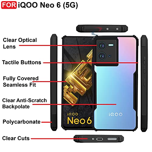 Image of CEDO Backcover for iQOO Neo 6 (5G) | Camera Protection Shockproof Bumper-Edge | Acrylic Crystal Clear 360 Degree Protection TPU+PC | Transparent Eagle Back Case Cover (Black)