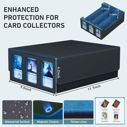 Image of 3-Row Trading Card Storage Box, Bulk Cards Case for 2400+ Mtg tcg Magic Playing Game Card Organizer, Commander Deck Box with 3 Supports & 24 Dividers