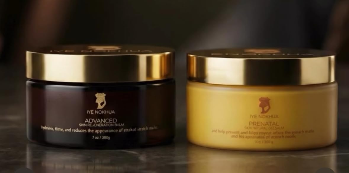 Iyé N'Okhua Advanced Skin Rejuvenation Balm, Vegan Stretch Mark & Scar Repair Body Balm with Baobab Oil, Tamanu Oil, Marula Oil, Sea Buckthorn Oil, 7 oz