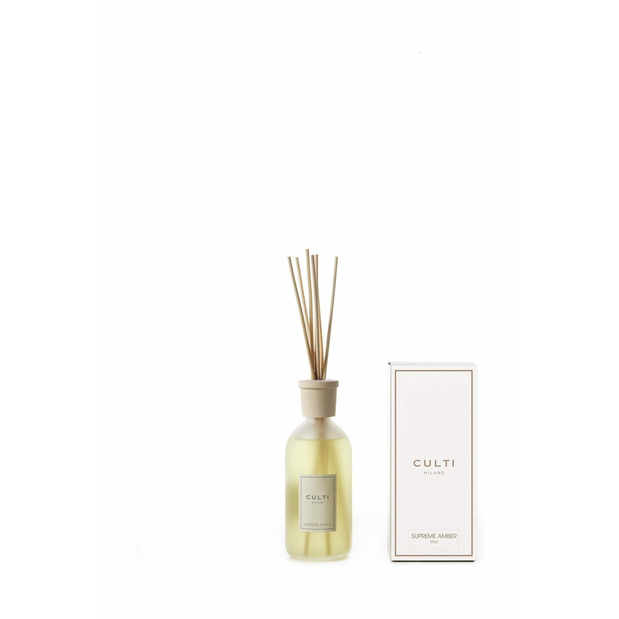 Culti Milano Diffusor Stäbchen 500 ml | Duft Supreme Amber Räucherstäbchen, Benzoino, Patschuli, Schwarze Vanille, Zistrosen und Binkennote – Brenndauer 3 Monate – Meterware von 10 bis 20 m²