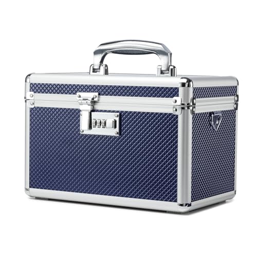 HEWEI WORKS Storage Box with Combination Lock, Lockable Medicine Storage Box, Security Lock Box, Portable Multipurpose Box for Home and Outdoor (Blue, Medium)