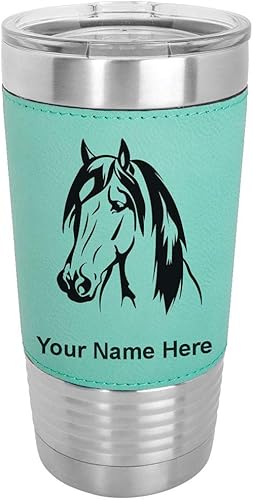 LaserGram Vaso aislado al vacío de 20 onzas, cabeza de caballo 1, grabado personalizado incluido (cuero sintético, verde azulado)
