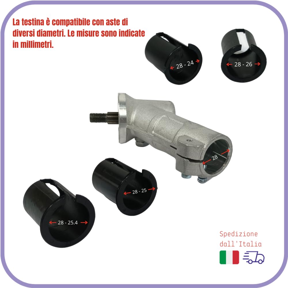 Coppia Conica Universale per Decespugliatore Ø24-28 mm con 5 Adattatori + Inserto Quadro o Scanalato e dentato tipo z7 9 10 denti a Scelta (Coppia conica + inserto quadrato mm 5,4)