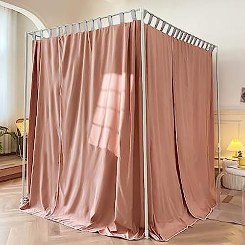 Elegant Bed Frame Curtain Canopy Cozy Drape Bed Netting Canopy Frame with Curtain 4 Corners Post Canopy Bed Curtain for Adults,Red,Full
