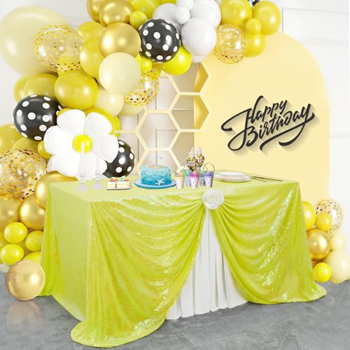 Image of B-COOL Mermaid Sequin Tablecloth Crystal Yellow Glitter Table Linen Party Tablecloth 60x102 Inch Sequin Table Fabric for Wedding Birthday Banquet