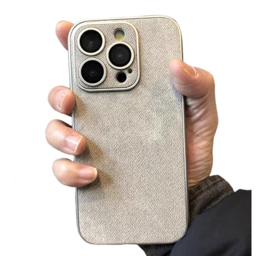 Coque iPhone 15 avec protection caméra verre intégrée antichoc dos tissu gris