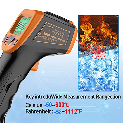 Termômetro infravermelho, pistola de temperatura a laser digital sem contato -58 ° F a 1112 ° F (-50