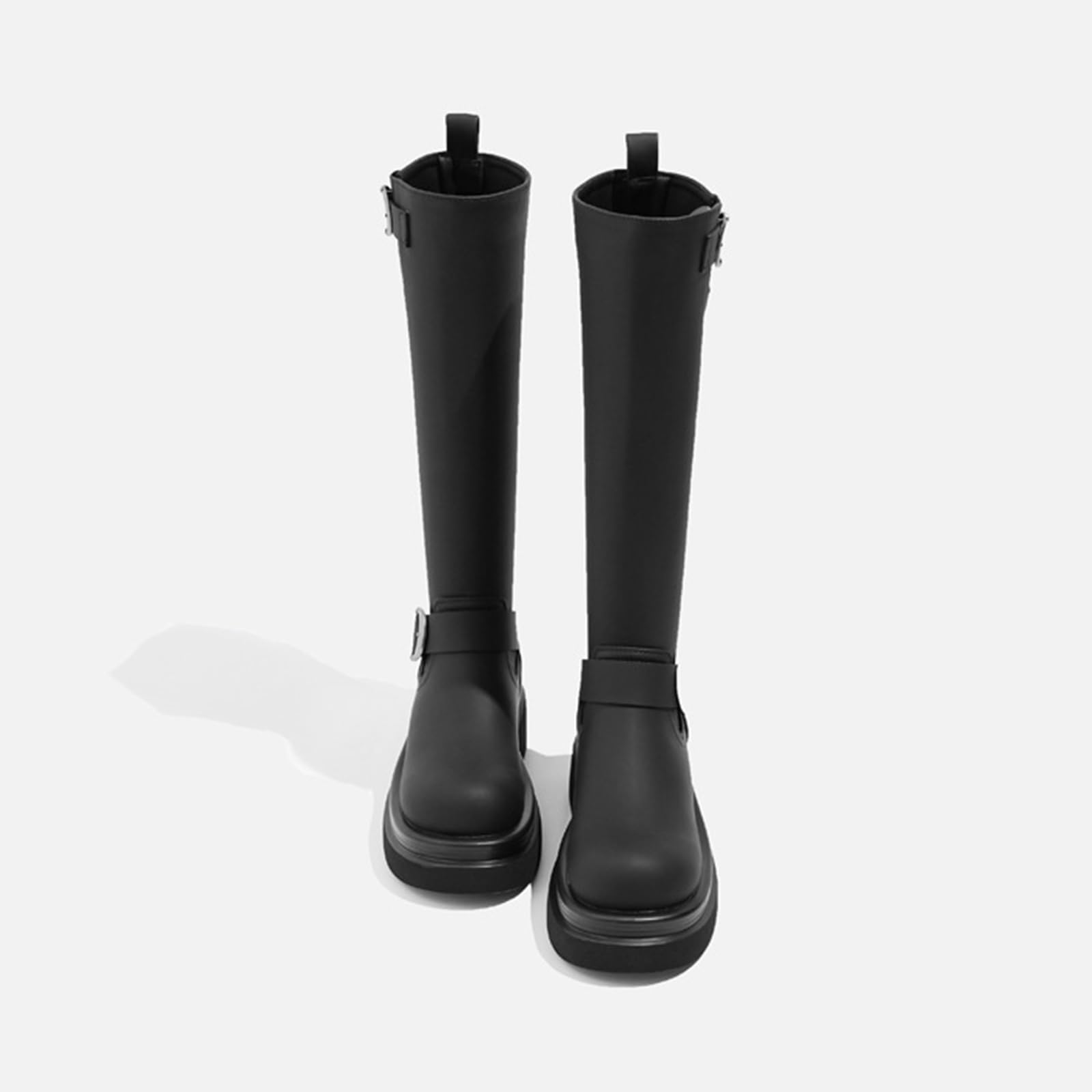 Botas A Media Pantorrilla Mujer Tacón Grueso con Cremallera Estilo Montar para Otoño Invierno Streetwear Y Trabajo Cuero Sintético Ajuste Cómodo