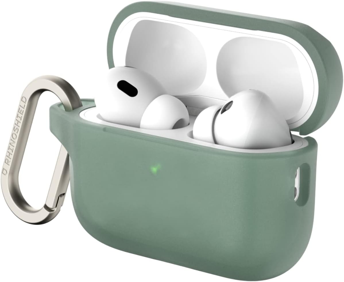 RHINOSHIELD AirPods Case with Carabiner Compatible with Apple [AirPods Pro 2] | Military Grade Drop Protection, Scratch Resistant, Wireless Charging - [Sage Green, Standard Set]