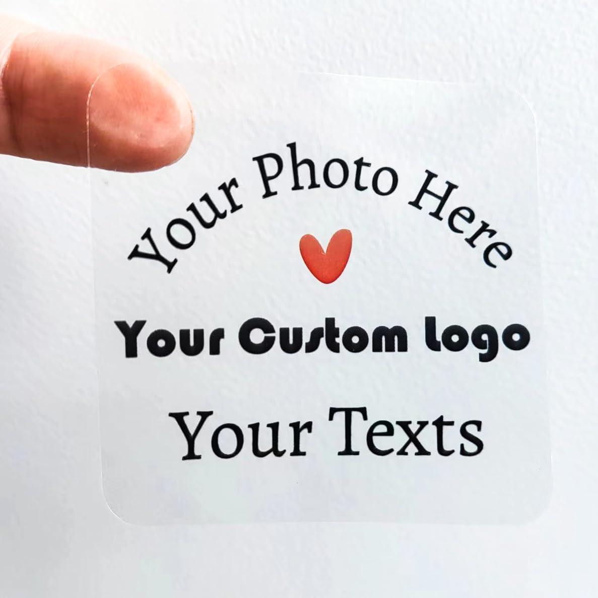 Inshoney Custom Clear Stickers Personalized Logo Labels Transparent Stickers Waterproof Round, Heart, Rectangle, 1.5", 2", 3",4",5",6", 150pcs (Square