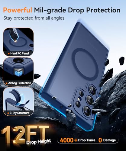 Image of CANSHN Designed for Samsung Galaxy S22 Ultra Case [Full Camera Protection] [Compatible with MagSafe] Translucent Matte Shockproof Protective Phone Cover 6.8 Inch - Deep Blue