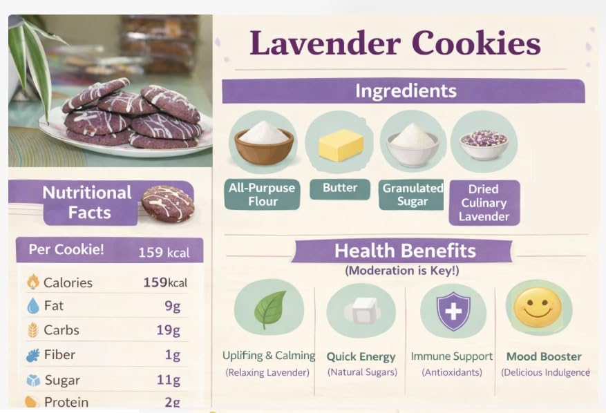 Image of MOM'S BAKERY Crunchy Lavender Cookies 200 gm Soft, Chewy & Freshly Baked Snack Treats- Ideal for Gifting | T45 Flour, Butter, Sugar, Vanilla Essence | Perfect for Biscuit Lovers | Healthy & High Fiber for Anytime Cravings for Tea Time
