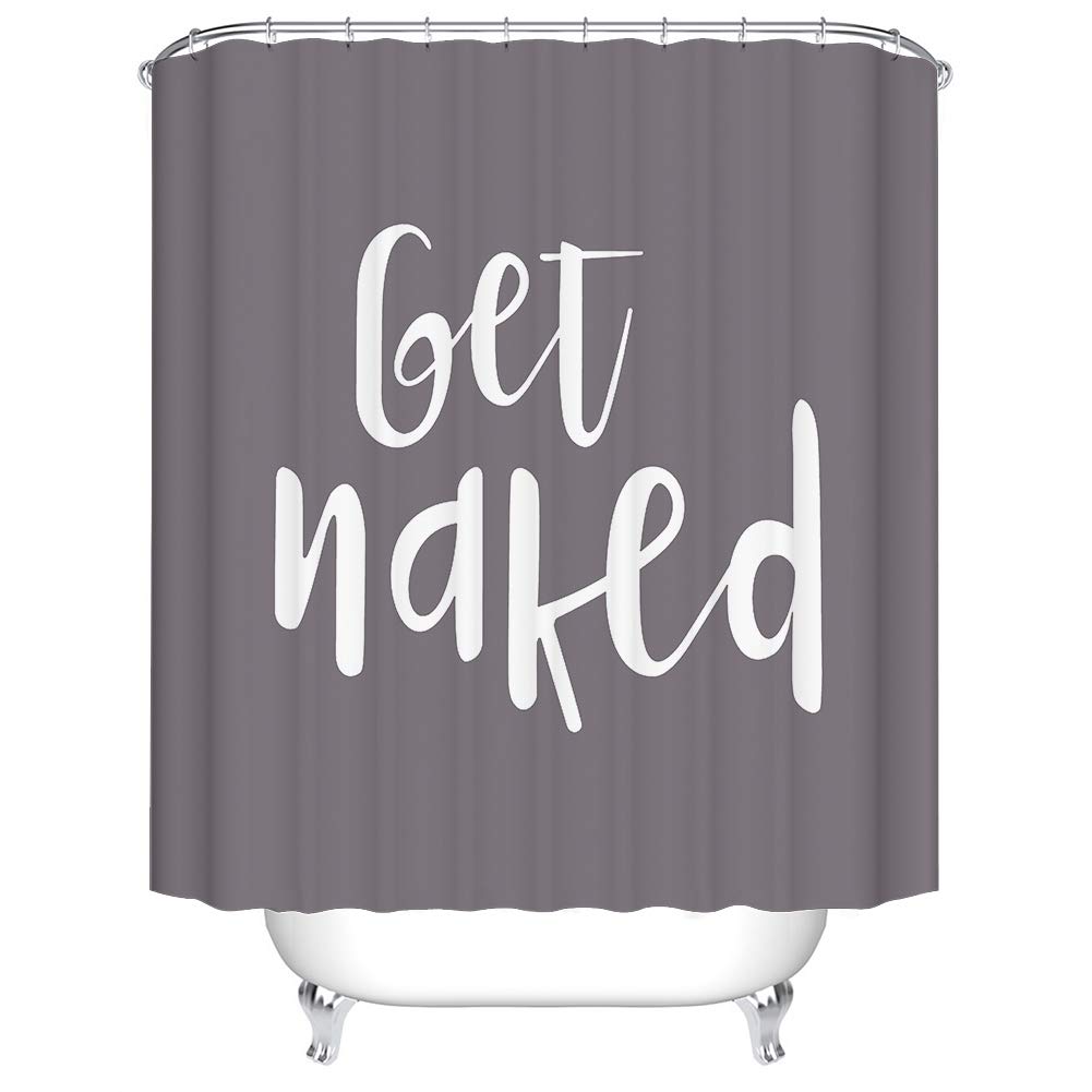 BOYOUTH Get Naked and Grey Background Pattern Digital Print Shower Curtains for Bathroom Decor,Polyester Waterproof Fabric Bath Curtain with 12 Hooks,70x78 Inches,Multicolor