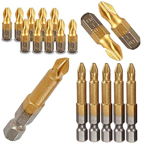 Hex Shank Cross Head Screwdriver, Atian Magnetic Titanium Screwdriver Bits,15 Pcs/Set 25mm 1/4" Thread Shank 50mm 0.27" HSS Alloy Anti-Skip PH2 Head Screwdriver Drill Bit Hex Shank Power Tools