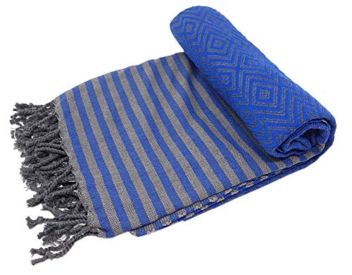 Bella Casa KELIM LUX Hamamtuch Saunatuch Pestemal Fouta Strandtuch Badetuch Handtuch Baumwolle Backpacker 100x180 cm (Royalblau) Cover