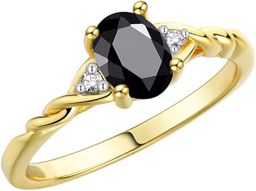 Miniatura 3 de Rylos Anillo clásico de plata chapada en oro amarillo, piedra preciosa ovalada de 0.276 x 0.197 in y diamantes, joyería para mujer, tallas 5-10