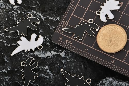 Image of VIDRIO Pack of 40 Black and White Cartoon Dinosaurs Enamel Charms Gold Plated Colored Pendants Accessories for Necklace Bracelet Jewelry Making DIY Crafting