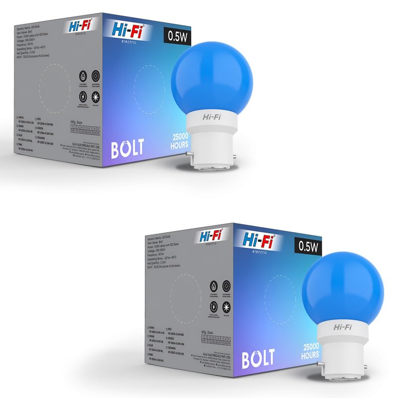 Image of Hi-Fi 0.5W LED Bulb (Blue) B22 Base | Energy Efficient Zero Watt Light | Decorative Night Lamp for Home, pooja room light & Bedroom Zero Blub (Pack of 2)