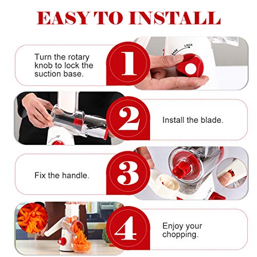 Cambom Manual Rotary Cheese Graters - Round Mandoline Slicer Cheese Shredder Vegetable Slicer Walnuts Grinder With Strong-Hold Suction Cup Base And Cleaning Brush（C315Rw） #TOP4