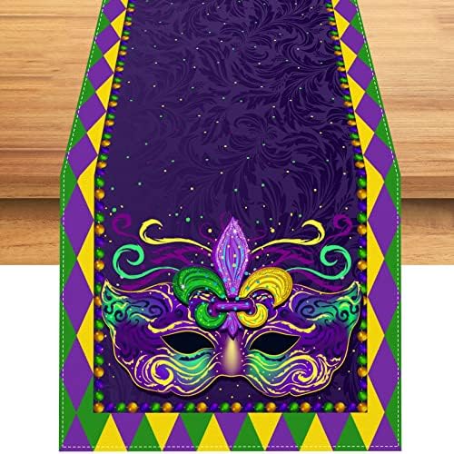 Rvsticty Camino de mesa de lino Mardi Gras de Nueva Orleans Brasi mantel de carnaval de martes gordos decoraciones y suministros para mesa de cocina