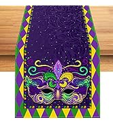Rvsticty Linen Mardi Gras Table Runner New Orleans Brazi Carnival Tablecloth Fat Tuesday Mardi Gr...