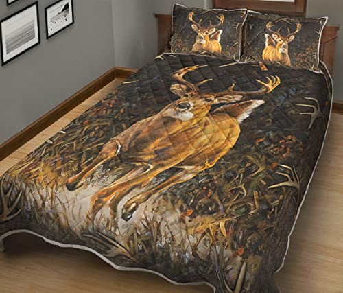 Zbigtee Hunting Deer Camo Quilt Bed Set Deer Hunting Bedding Quilt Sets Full Queen King Size Bedding Camo For Kids Son Daughter Deer Hunting Gifts For Men Women Deer Hunter Quilt Hunting And Outdoor #TOP1
