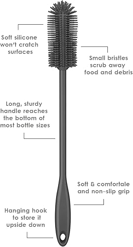 Miniatura 4 de Cepillo limpiador de botellas de silicona con mango largo, perfecto para limpiar recipientes de cuello estrecho, botellas deportivas al vacío,