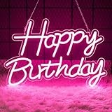 Happy Birthday Neon Sign for Backdrop, LED Happy Birthday Light Up Sign, USB Powered Dimmable Neon Light for Birthday Party Decorations, Wall Decor, Pink, 16.5 x 12 inch