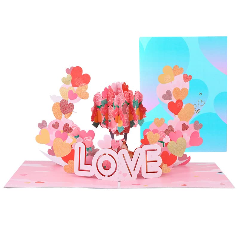 UKOFEW Biglietto di Auguri per Festa della mamma, 3D Pop Up Biglietti, Cartoline per San Valentino con Busta, L'albero dell'amore Biglietto di Auguri per Madre Moglie Marito Fidanzata