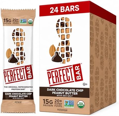 Perfect Bar Original Refrigerated Protein Bar, Dark Chocolate Chip Peanut Butter, 2.3 Ounce Bar, 8 Count (Pack of 3)