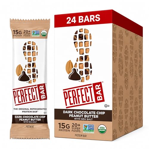 Perfect Bar Original Refrigerated Protein Bar Dark Chocolate Chip Peanut Butter 2.3 Ounce Bar 8 Count (Pack of 3)