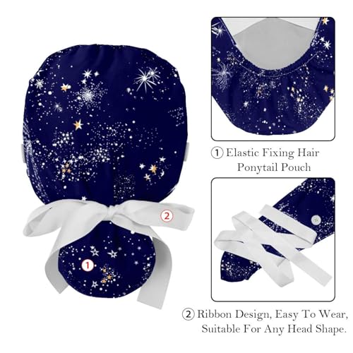 Image of Women's Working Caps Bouffant Surgical Cap with Bow Scrunchies Little Daisy Art Paint Ponytail Holder Tie Back Scrub Hat