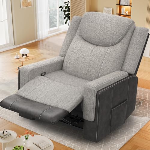 Oversized Recliner Chair for Adults Grey Linen-Blend