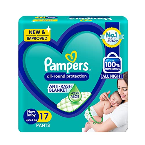 Image of Pampers Active Baby Taped Diapers, Small size Diapers, (S)22 count taped style custom fit & All round Protection Pants, New Born, Extra Small size baby diapers (NB /XS), 17 Count, Lotion with Aloe Vera