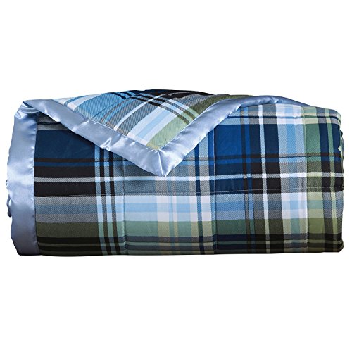 LCM Home Fashions Navy Plaid Microfiber Down Alternative Blanket, Full/Queen