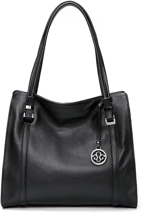 genuine leather, large capacity, detachable shoulder strap, cross-body, single shoulder, arm-length tote bag (black)