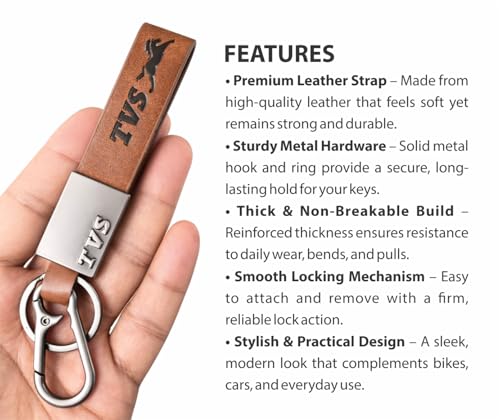 Image of Premium Keychain Compatible with TVS Bike Keys | Heavy Duty Metal Key Ring Holder | Stylish Durable Leather Key Holder | Bike Keychain For men